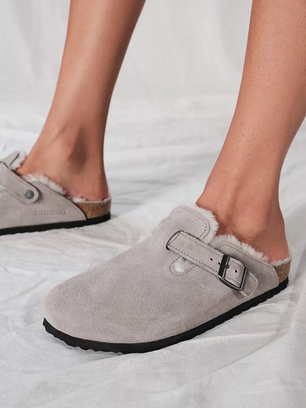 Birkenstock Boston Shearling Clogs women Light Grey size 38 US 7-7.5 preowned